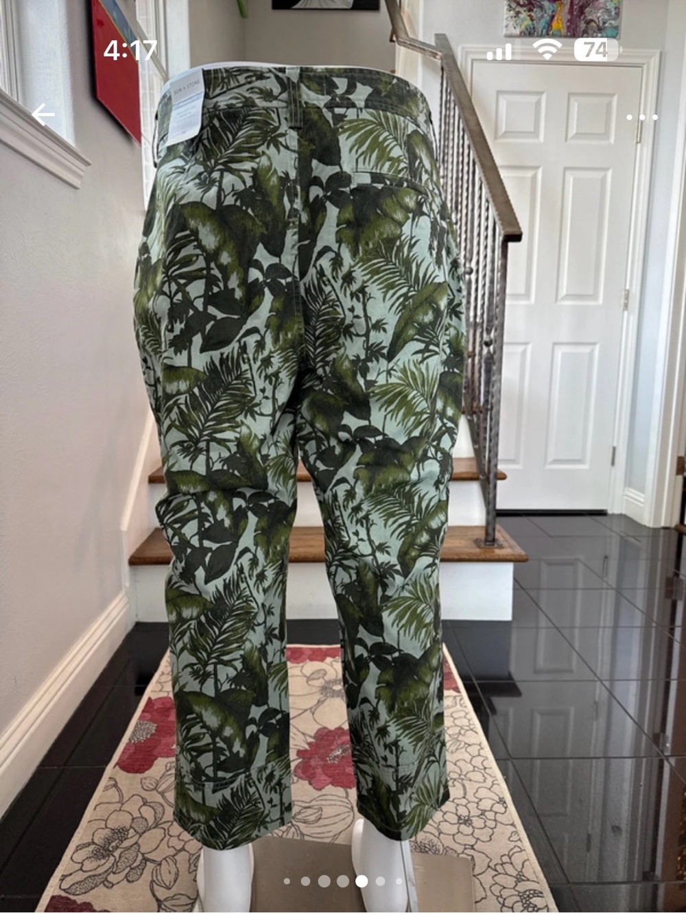 Sun + Stone Olive Green Tropical Print Chinos